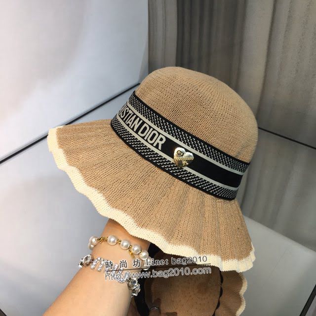Dior女士帽子 迪奧新款ins波浪帽沿遮陽帽草帽 Dior度假風漁夫帽  mm1230